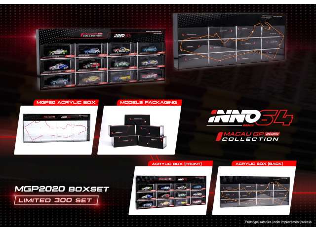 Inno64 Modeliukas Macau Grand Prix Collection 2020 including 12 pieces Box Set with Acrylic case