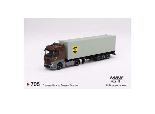 PRE-ORD3R Mini GT Modeliukas 1/64 Mercedes Benz Actros with 40ft UPS Europe Container