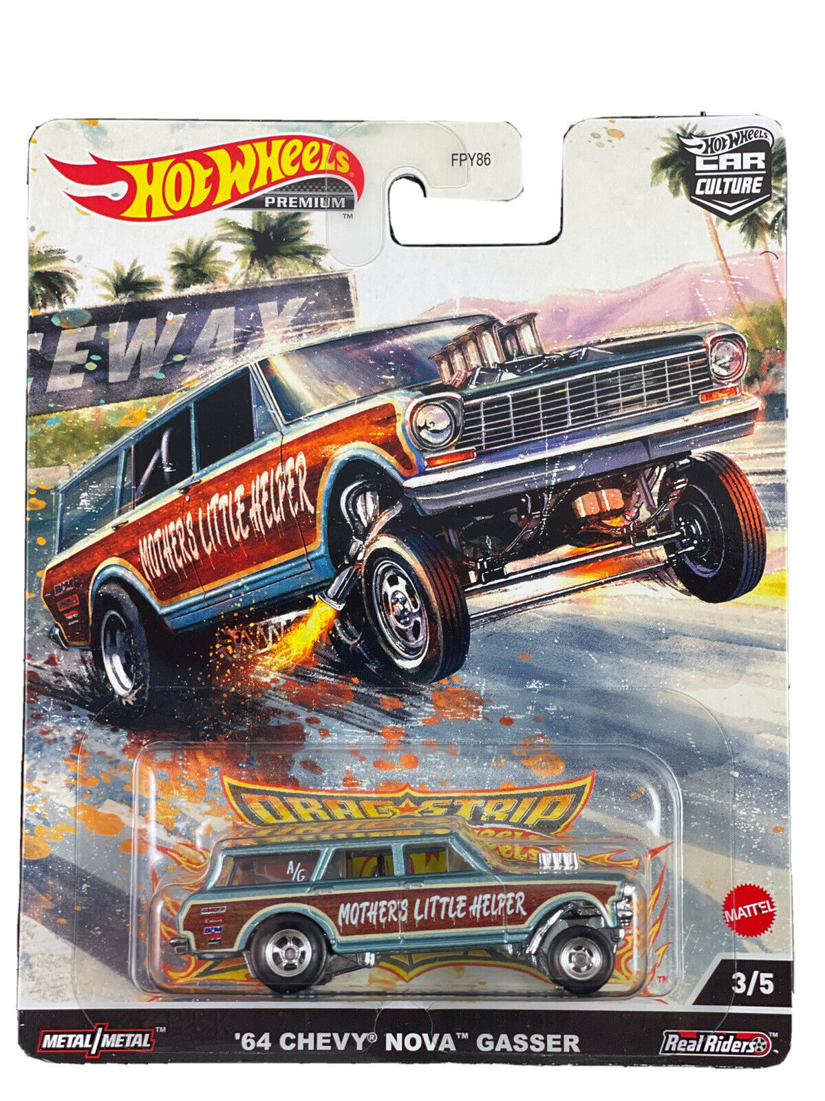 Hot Wheels Premium Modeliukas 64 Chevy Nova Wagon Gasser (yra sandėlyje)