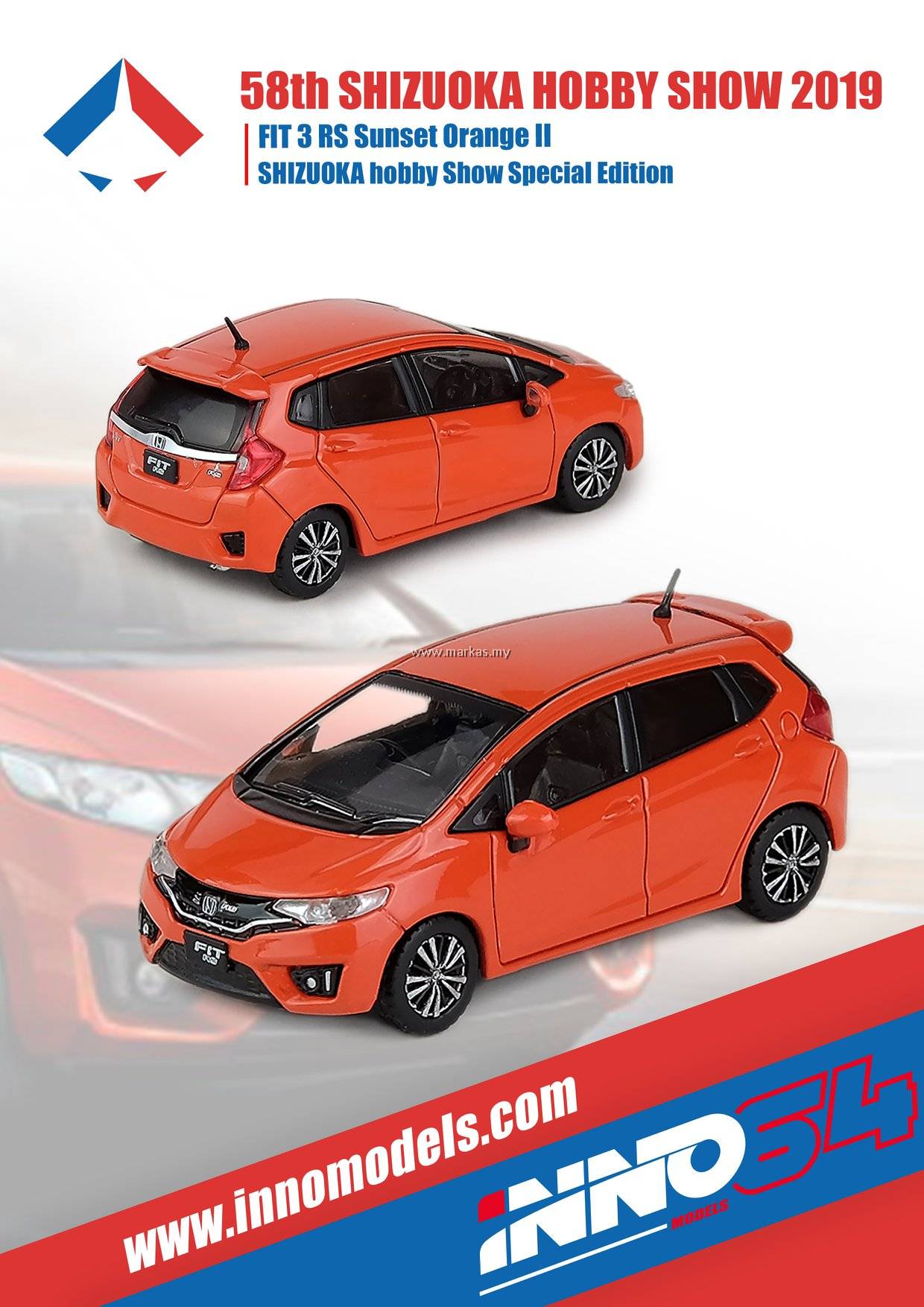 Inno64 Modeliukas 2018 Honda Fit 3 RS *Shizuoka Hobby Show Special*, sunset orange II