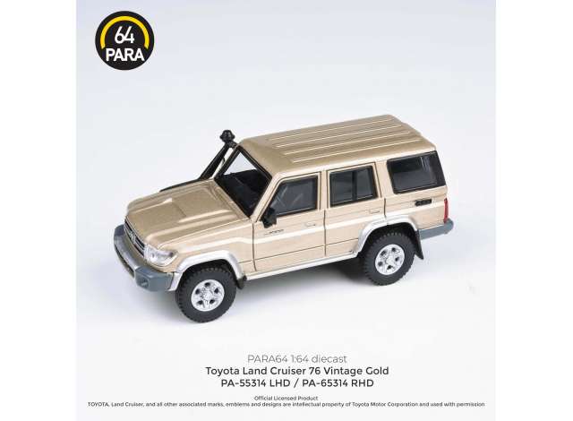 PRE-ORD3R Para64 Modeliukas Toyota Land Cruiser 76 *Right Hand Drive*, vintage gold (cars in a deluxe Acrylic window box)