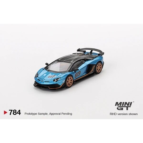 Mini GT Modeliukas 1/64 2023 Lamborghini Aventador SVJ 63, blue aegir (yra Sandėlyje)