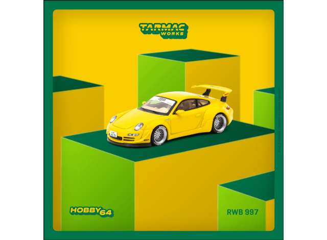Tarmac Modeliukas 1/64 Porsche RWB 997 *Notting Hill*, yellow (yra Sandėlyje)