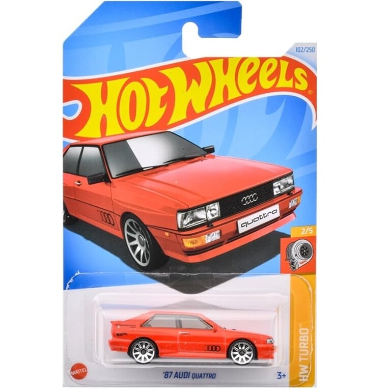 Hot Wheels Mainline Modeliukas 87 Audi Quattro red Long Card (yra Sandėlyje)