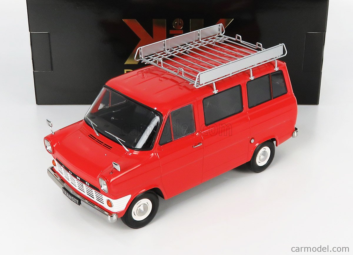 PRE-ORD3R KK Scale Modeliukas 1965 Ford Transit Bus with Roof Rack, red