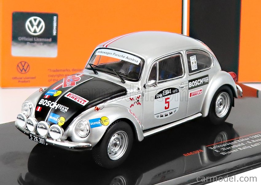 PRE-ORD3R IXO Models Modeliukas 1973 Volkswagen Beetle 1303 S No.5 Rally Elba Warmbold/Haagbom, silver