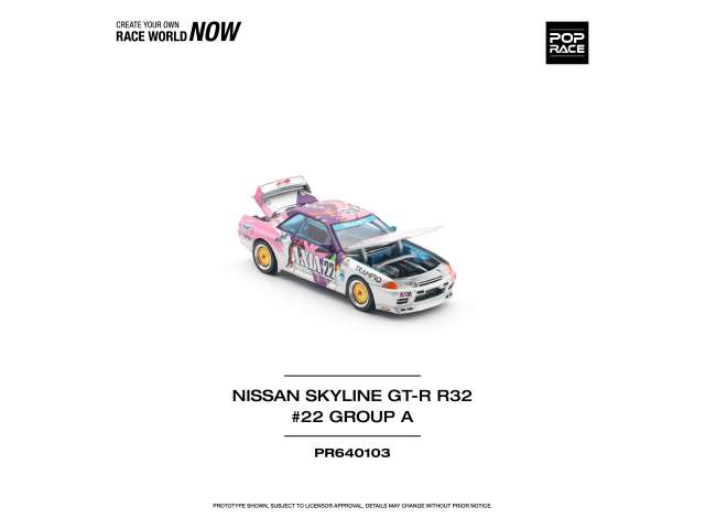 PRE-ORD3R Pop Race Modeliukas 1/64 Nissan Skyline GT-R R32 #22 Axia Group A, various