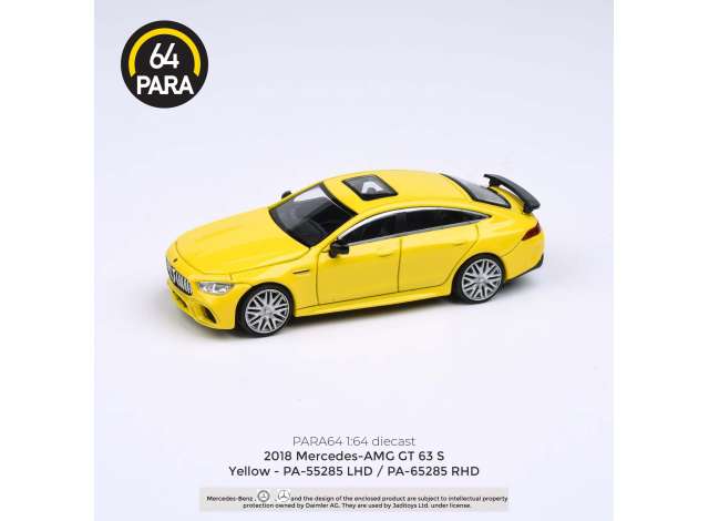 PRE-ORD3R Para64 Modeliukas 2019 Mercedes Benz AMG GT63 S *Left Hand Drive*, yellow (cars in a deluxe Acrylic window box)