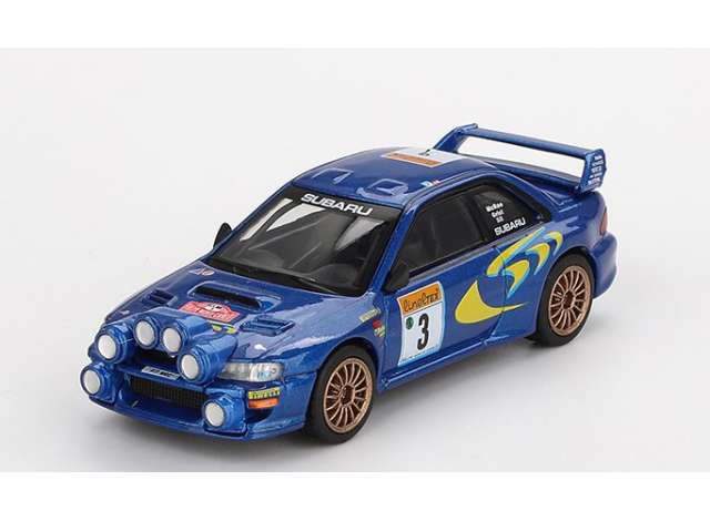 PRE-ORD3R Mini GT Modeliukas 1/64 1998 Subaru Impreza WRC98 #3 Rally Monte-Carlo 3rd Place, blue/yellow