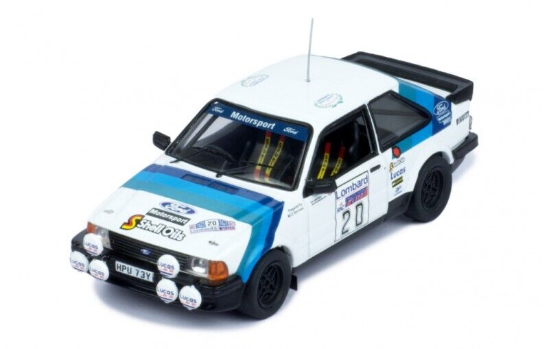 PRE-ORD3R IXO Models Modeliukas 1993 Ford Escort MKIII RS 1600i No.20 RAC Rally Wilson/Short, white/blue