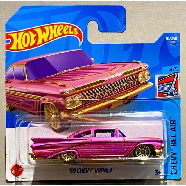 Hot Wheels Mainline Modeliukas 59 Chevy Impala pink short card (yra Sandėlyje)