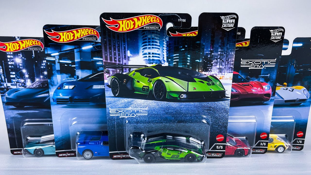 Hot Wheels Premium Modeliukas Car Culture. Exotic Envy II ((Lamborghini Essenza,Bugatti EB110,Koenigsegg Agera,Alfa Romeo Stradale,McLaren Speedtail)