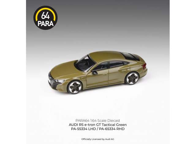 PRE-ORD3R Para64 Modeliukas 1/64 Audi E-Tron GT *Left Hand Drive*, tactical green (cars in a deluxe Acrylic window box)
