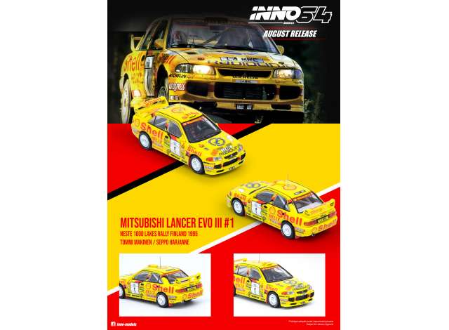 Inno64 Modeliukas 1995 Mitsubishi Lancer Evolution III #1 Neste 1000 Lakes Rally Finland, Tom