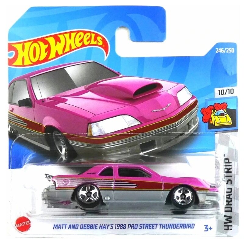 Hot Wheels Modeliukas Matt and Debbie Hays 1988 Pro Street Thunderbird pink short card (yra Sandėlyje)