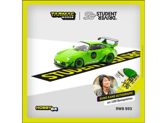 Tarmac Modeliukas Porsche RWB 993 *Rough Rhythm Fuel Fest Student Driver*, green (išpakuota) (yra Sandėlyje)