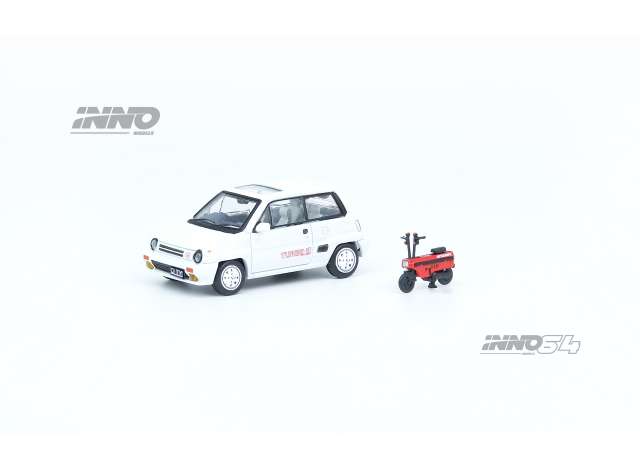 Inno64 Modeliukas 1984 Honda City Turbo II, white version with red Motocompo
