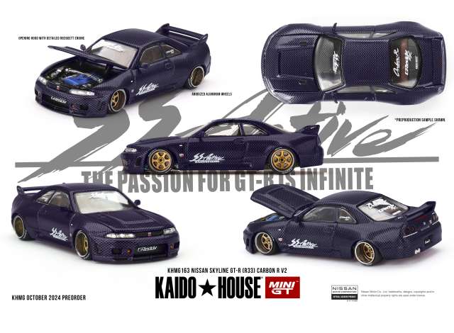 Mini GT Modeliukas 1/64 1995 Nissan Skyline GT-R (R33) Active Carbon R V2, midnight purple