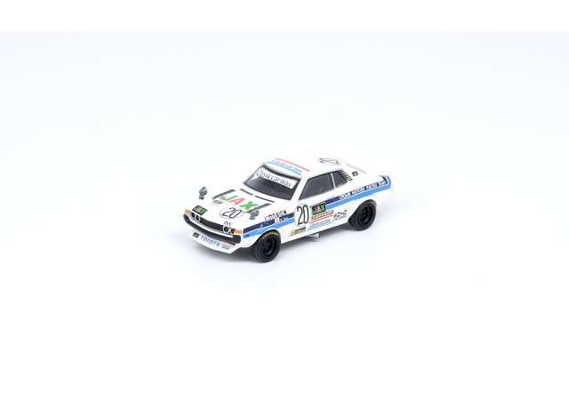 PRE-ORD3R Inno64 Modeliukas 1/64 1975 Toyota Celica 1600GT #20 Crown Motors Racing Team Macau Guia Race, white/blue