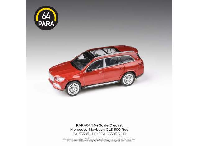 PRE-ORD3R Para64 Modeliukas 2020 Mercedes Maybach GLS *Left Hand Drive*, red (cars in a deluxe Acrylic window box)