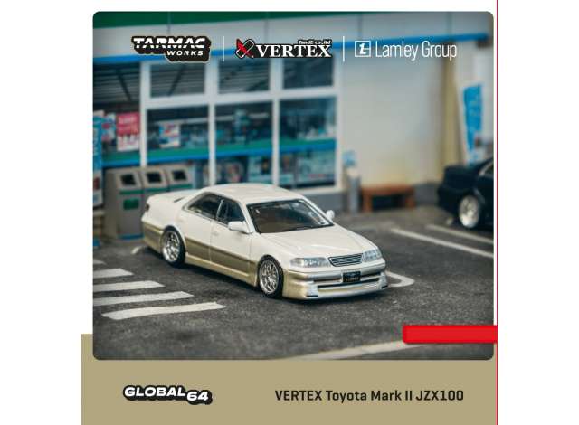 Tarmac Modeliukas Vertex Toyota Mark II JZX100, white metallic (yra Sandėlyje)