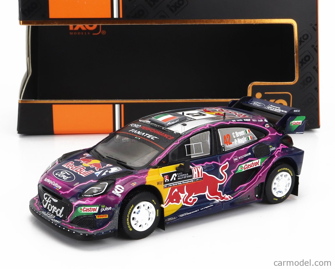 PRE-ORD3R IXO Models Modeliukas 1/43 Ford Puma Rally 1 #42 WRC1 Rally Acropolis, purple, yellow, black