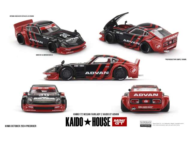 Mini GT Modeliukas 1/64 1978 Nissan Fairlady Z Kaido GT Advan, black/red