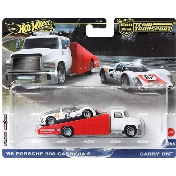 Hot Wheels Premium Team Transport Modeliukas Carry On Truck & 1966 Porsche 906 Carrera 6 (yra Sandėlyje)