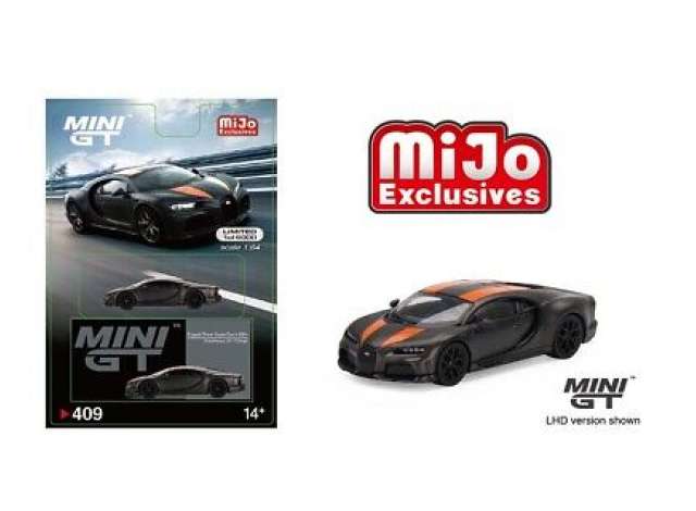 Mini GT Modeliukas Bugatti Chiron Super Sport 300+ World Record 304.773 mph, carbon viber grey/orange (yra Sandėlyje)