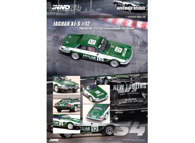 PRE-ORD3R Inno64 Modeliukas 1/64 1984 Jaguar XJ-S #13 TWR Racing ETCC Spa Francorchamps winner, green/white