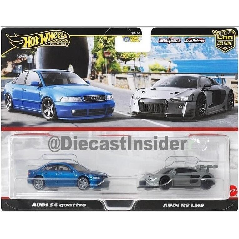 Hot Wheels Premium 2-pack Modeliukas Audi S4 quattro / Audi R8 LMS (yra Sandėlyje)