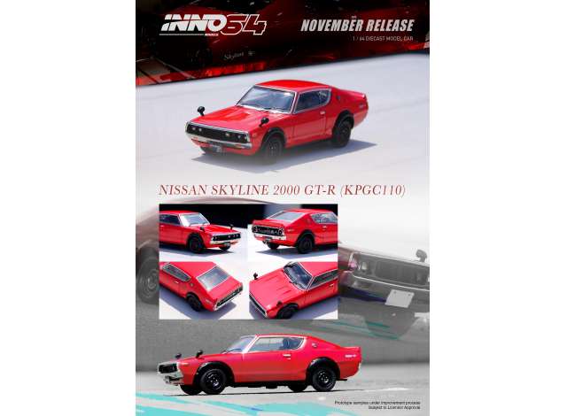 PRE-ORD3R Inno64 Modeliukas 1/64 Nissan Skyline 2000 GT-R (KPGC110), red