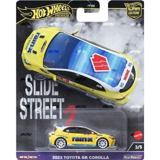 Hot Wheels Premium Slide Street 2 2024 Modeliukas 2023 Toyota Corolla GR, yellow/blue 3/5 (yra Sandėlyje)