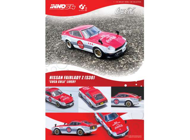 PRE-ORD3R Inno64 Modeliukas Nissan Fairlady Z (S30) *Coca Cola* Livery, red/white