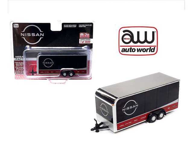 PRE-ORD3R Auto World Modeliukas Nissan car Trailer, black/red