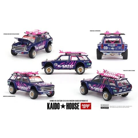 Mini GT Modeliukas 1/64 1969 Datsun 510 Wagon 4x4 Kaido Offroad, purple/pink