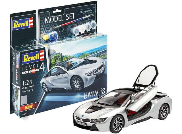 Revell - Germany Surenkamas modeliukas 1/24 BMW i8 level 4, plastic model set with Paint, glue and paint brush