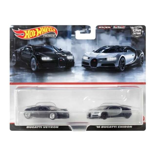 Hot Wheels Premium 2-pack Modeliukas 2012 Bugatti Veyron & 2016 Bugatto Chiron set of 2 (yra Sandėlyje)