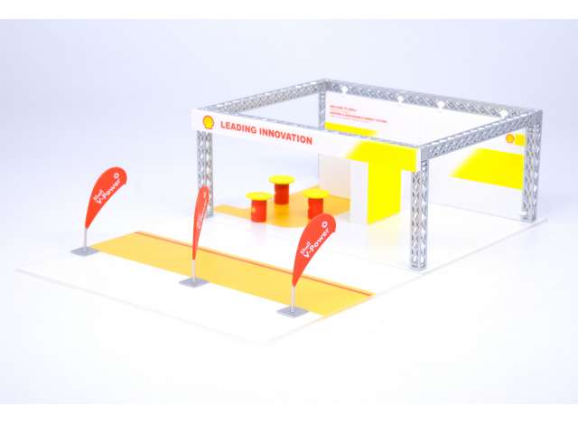 PRE-ORD3R Inno64 Modeliukas 1/64 Kiosk Diorama *SHELL*, yellow/white/red