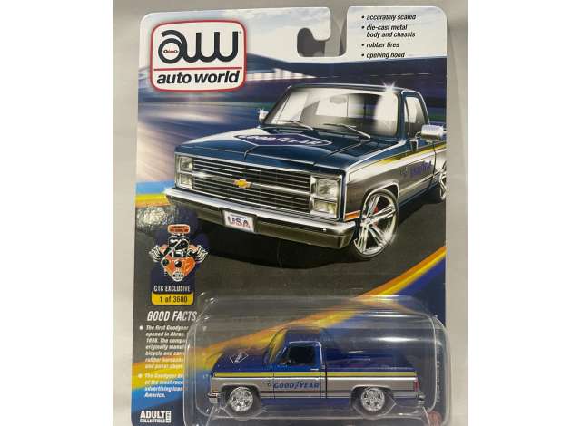 PRE-ORD3R Auto World Modeliukas 1983 Chevrolet Silverado *Goodyear*, silver/blue/yellow