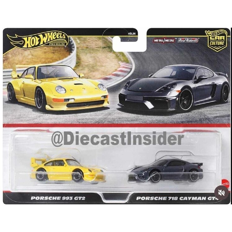Hot Wheels Premium 2-pack Modeliukas Porsche 993 GT2 / Porsche 718 Cayman GT4 (yra Sandėlyje)