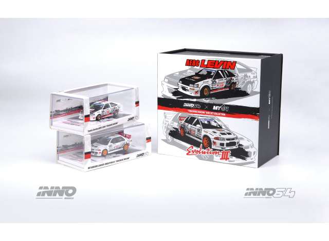 PRE-ORD3R Inno64 Modeliukas 1/64 Toyota Corolla Levin AE86 #326 & Mitsubishi Lancer EVO III #963 *Track