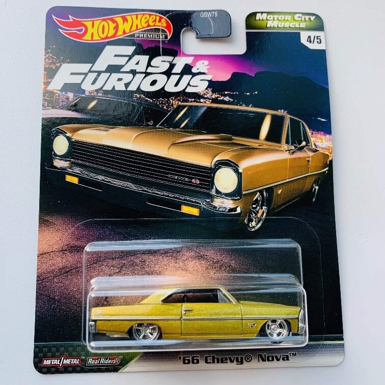 Hot Wheels Premium Fast Furious Modeliukas 66 Chevy Nova Gold