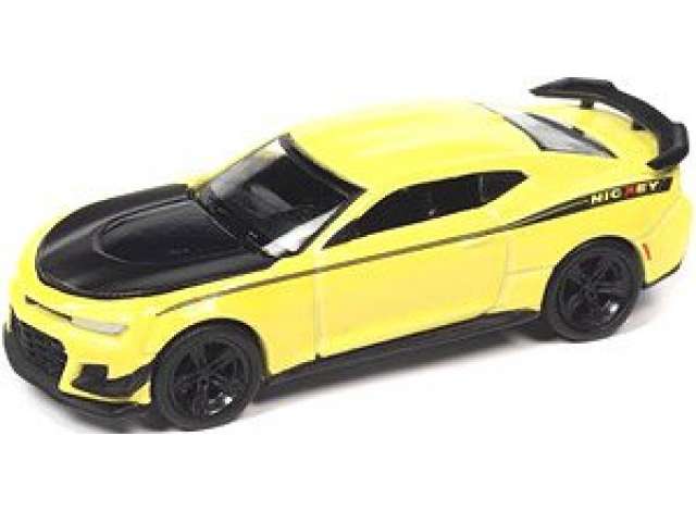 PRE-ORD3R Auto World Modeliukas 2019 NICKEY Chevrolet Camaro ZL1 1LE, shock yellow with flat black side stipes & NICKEY Logo