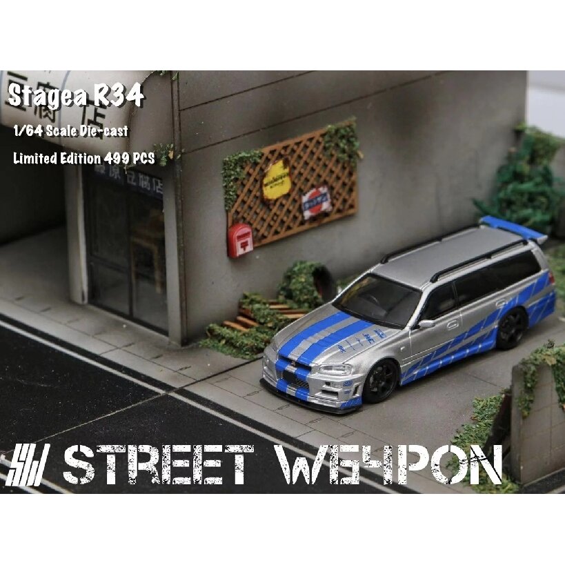 PRE-ORD3R Street Weapon Modeliukas 1/64 Nissan R34 Wagon Skyline, silver/blue