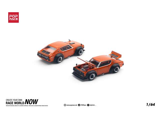 PRE-ORD3R Pop Race Modeliukas 1/64 Nissan Skyline GT-R V8 Drift *Kenmeri*, orange