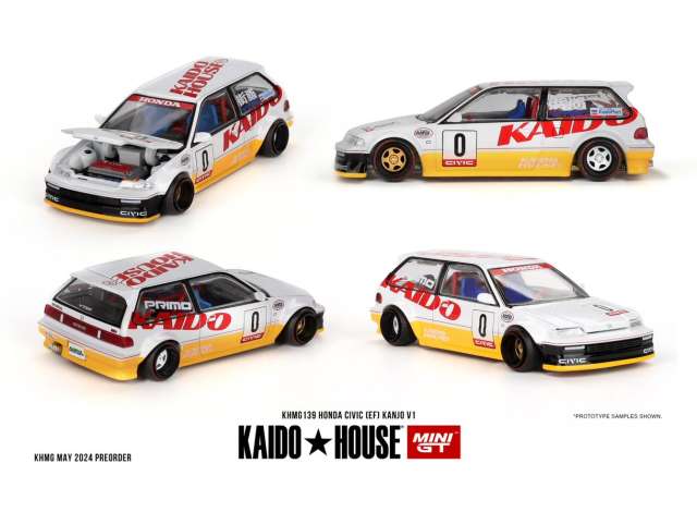 Mini GT Modeliukas 1/64 1987 Honda Civic (EF) Kanjo V1, white/yellow (yra Sandėlyje)