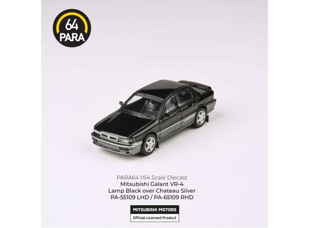 PRE-ORD3R Para64 Modeliukas 1/64 1998 Mitsubishi Galant VR-4 *Left Hand Drive*, black/silver (cars in a deluxe Acrylic window box)