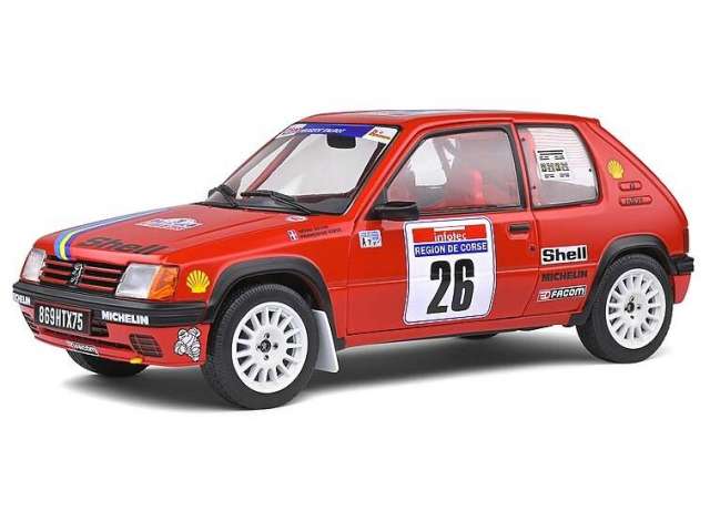 Solido Modeliukas 1/18 1990 Peugeot 205 #26 Devin/Viste Rally PTS Tour de Corse, red