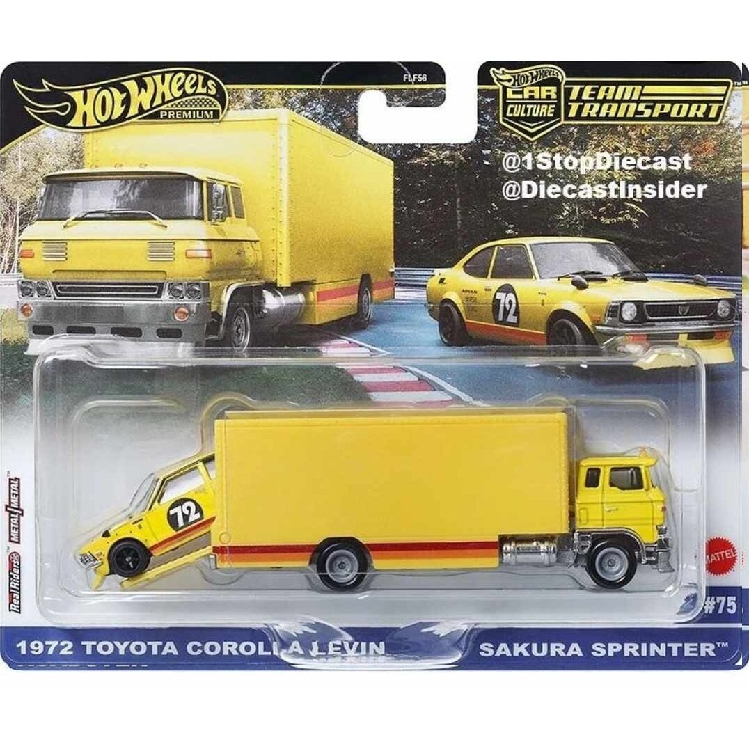 Hot Wheels Premium Team Transport Modeliukas 1972 Toyota Corolla Levin and Sakura Sprinter (yra Sandėlyje)